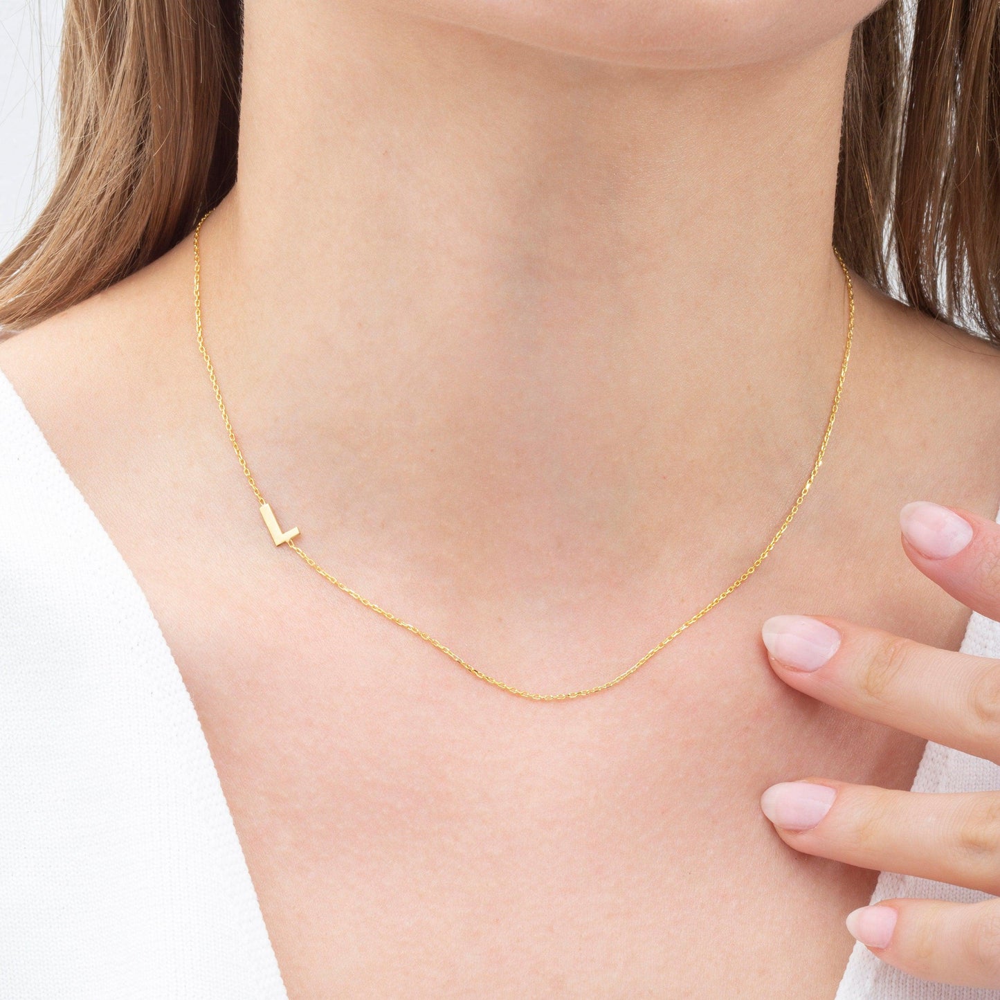 18k Gold Plated Sideway Initial Necklace-Necklace-NEVANNA