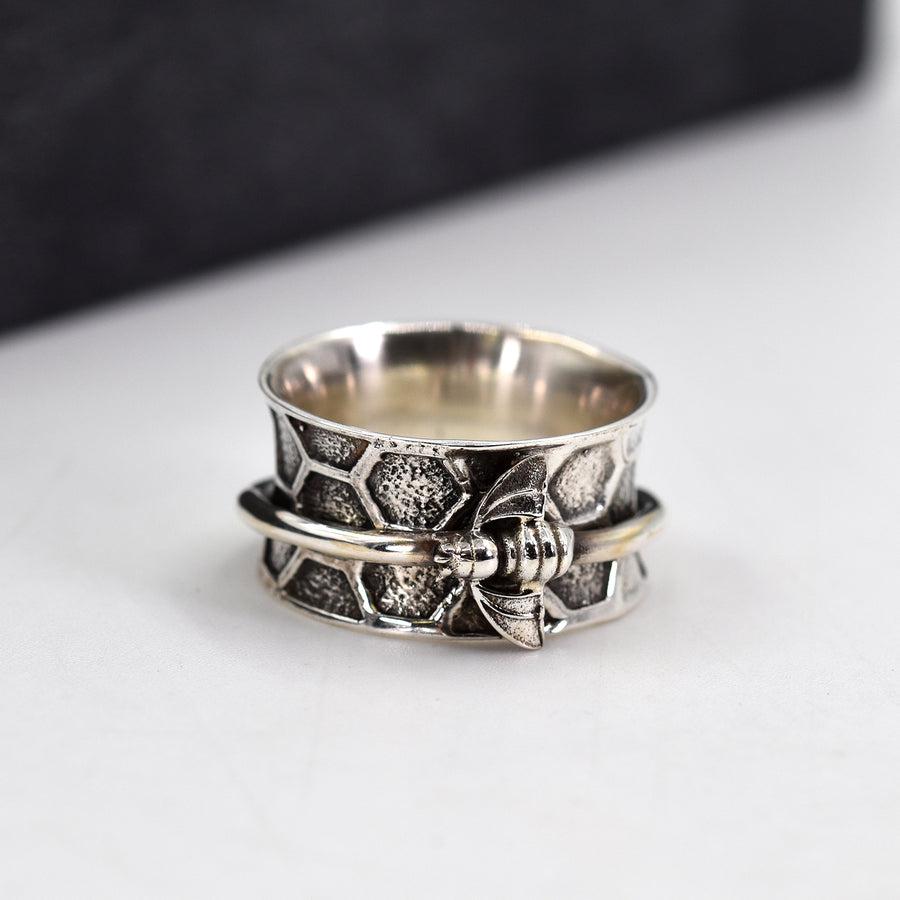 Bee Spinning Band 925 Oxidized Silver Ring-NEVANNA