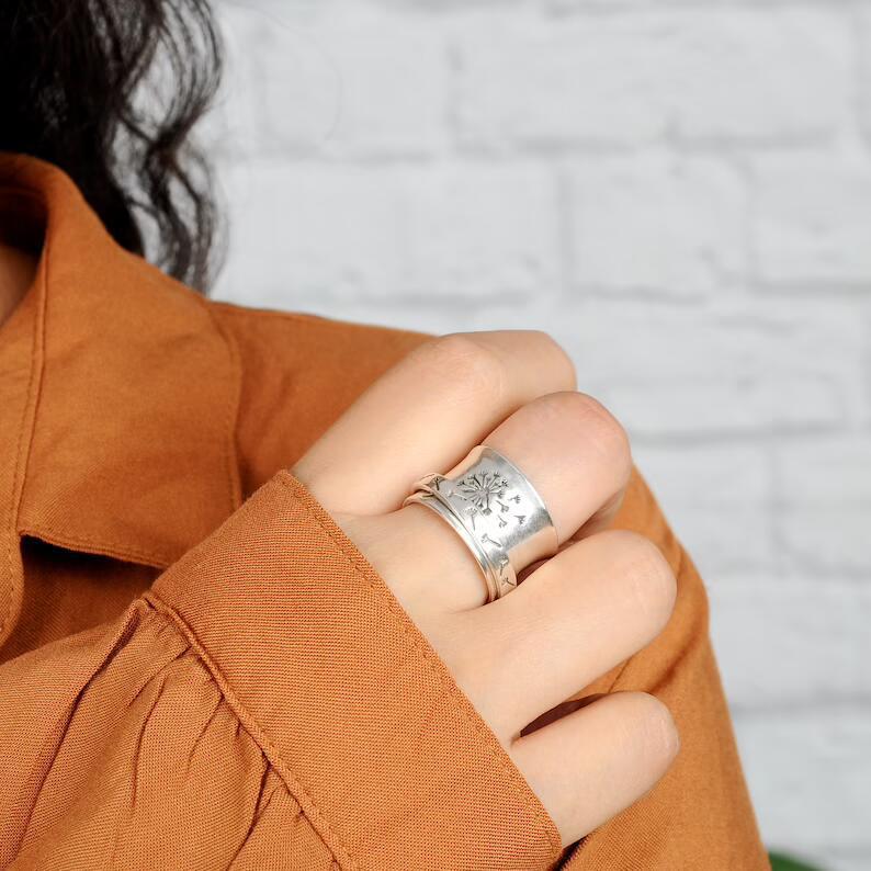 Lena Dandelion Flower Spinner Ring-Rings-NEVANNA