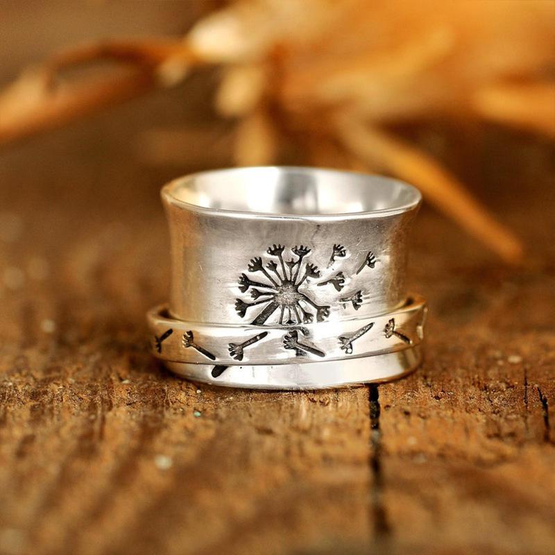 Lena Dandelion Flower Spinner Ring-Rings-NEVANNA