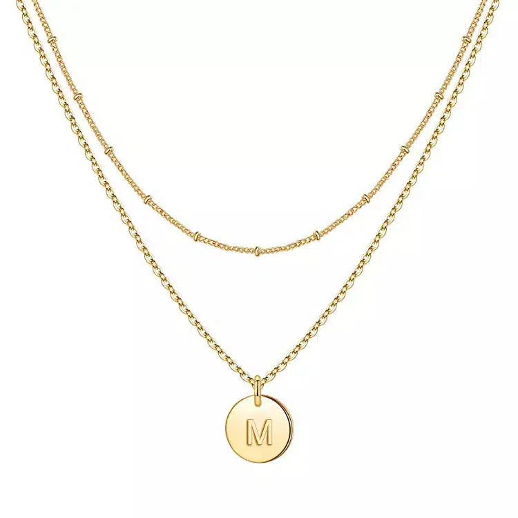 Double Chain Initial Coin Necklace-Necklaces-NEVANNA