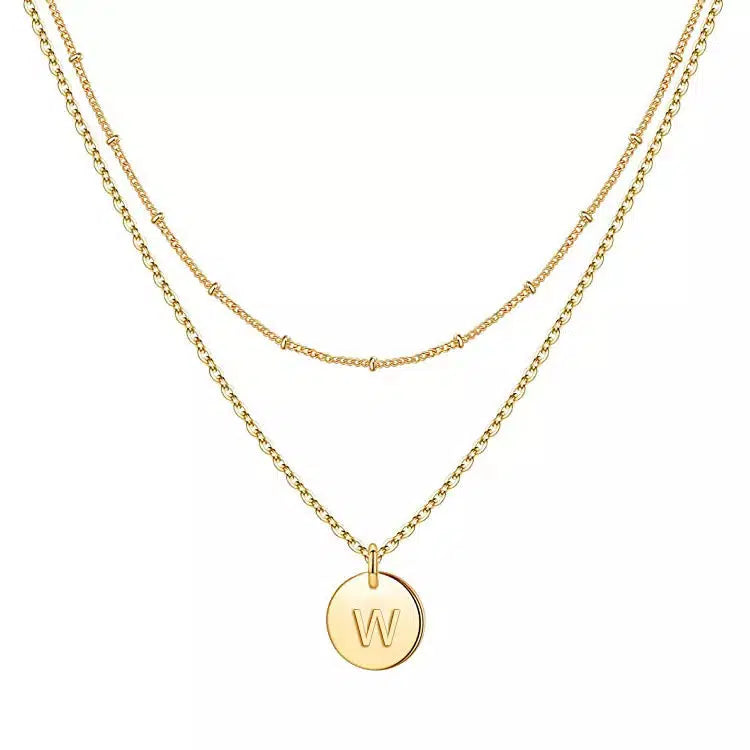 Double Chain Initial Coin Necklace-Necklaces-NEVANNA