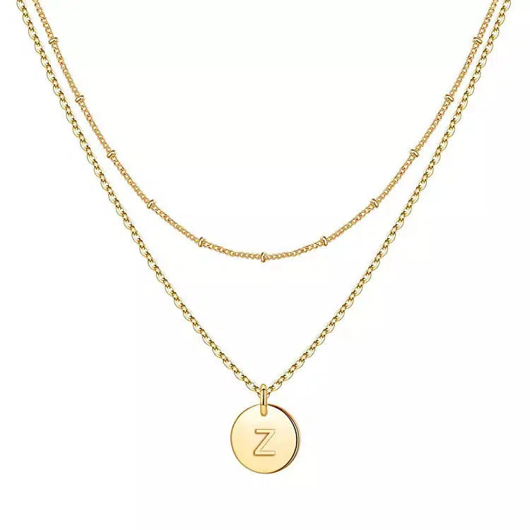 Double Chain Initial Coin Necklace-Necklaces-NEVANNA