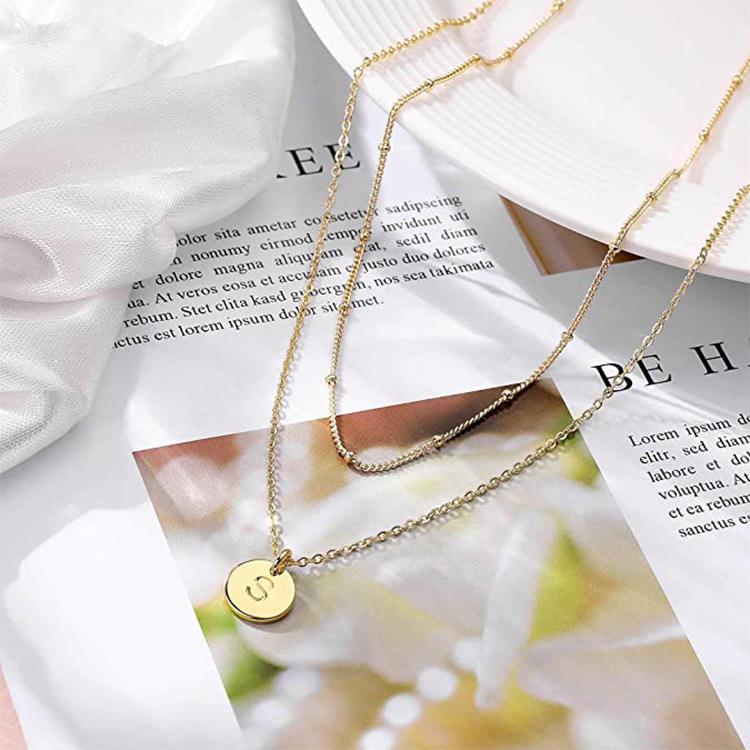 Double Chain Initial Coin Necklace-Necklaces-NEVANNA