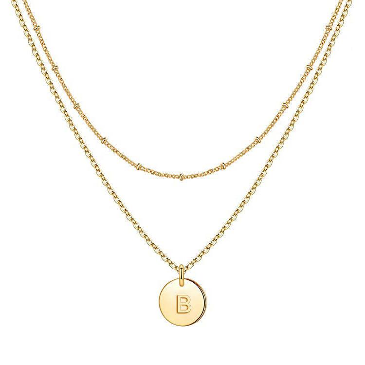 Double Chain Initial Coin Necklace-Necklaces-NEVANNA