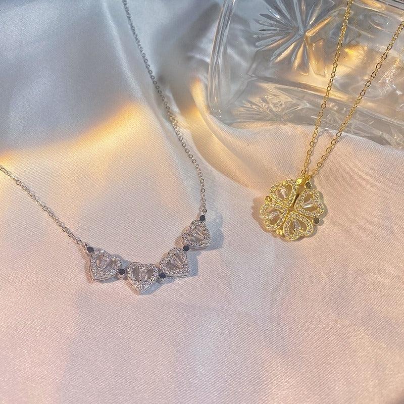 Four Leaf Clover Heart Magnetic Pendant Necklace-NEVANNA
