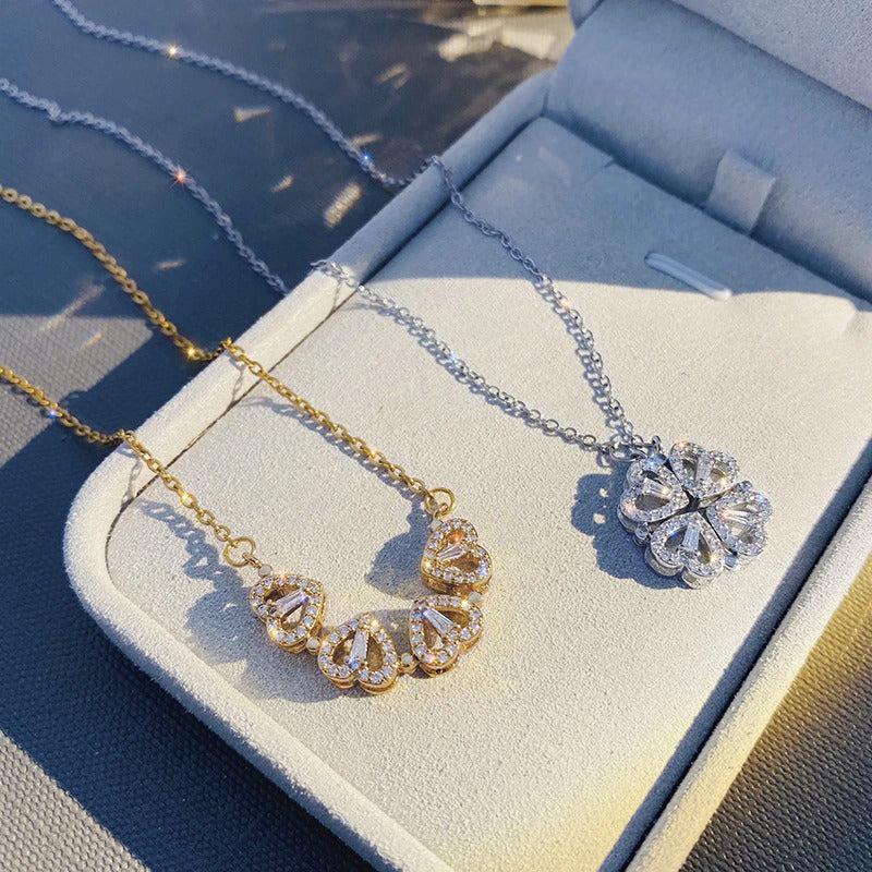 Four Leaf Clover Heart Magnetic Pendant Necklace-NEVANNA