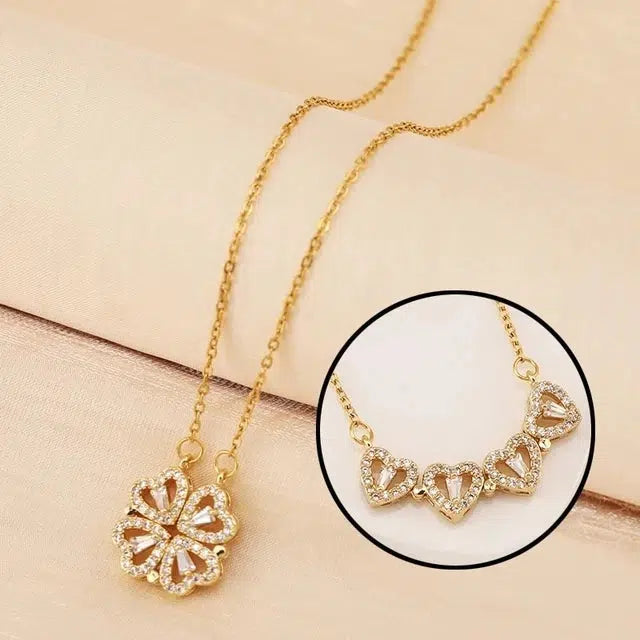 Four Leaf Clover Heart Magnetic Pendant Necklace-NEVANNA