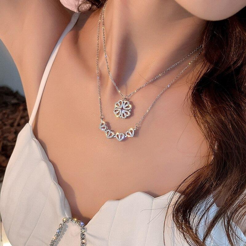 Four Leaf Clover Heart Magnetic Pendant Necklace-NEVANNA