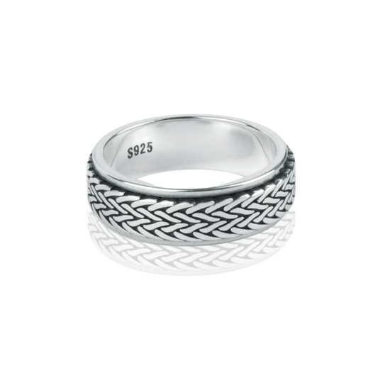 Tibetan Silver Rope Spinner Ring-Rings-NEVANNA