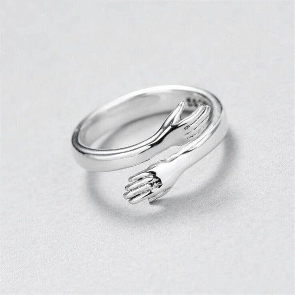 Unique Meaningful Hugging Hands Silver Ring-Rings-NEVANNA