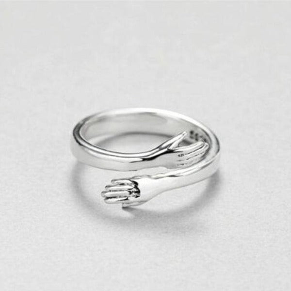 Unique Meaningful Hugging Hands Silver Ring-Rings-NEVANNA