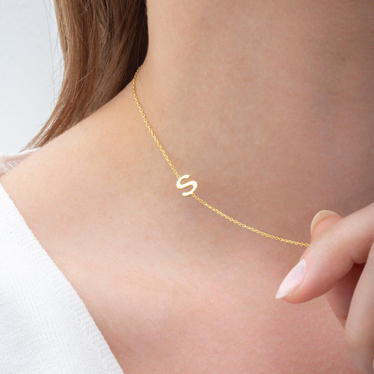 18k Gold Plated Sideway Initial Necklace-Necklace-NEVANNA