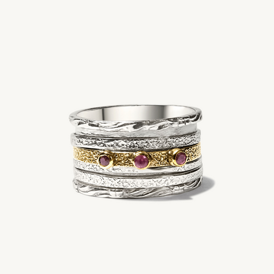 Alisa - 925 Silver Spinner Ring With Tourmaline Stones-Rings-NEVANNA