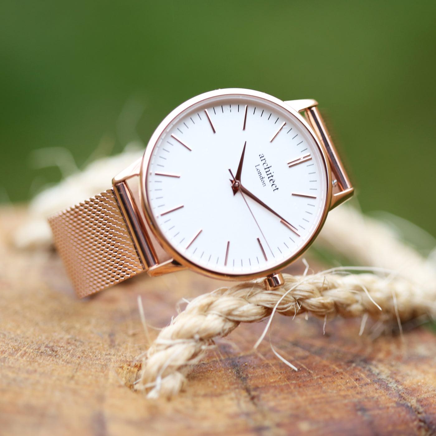 Architēct Blanc - Personalised Ladies Watch - Rose Gold-NEVANNA