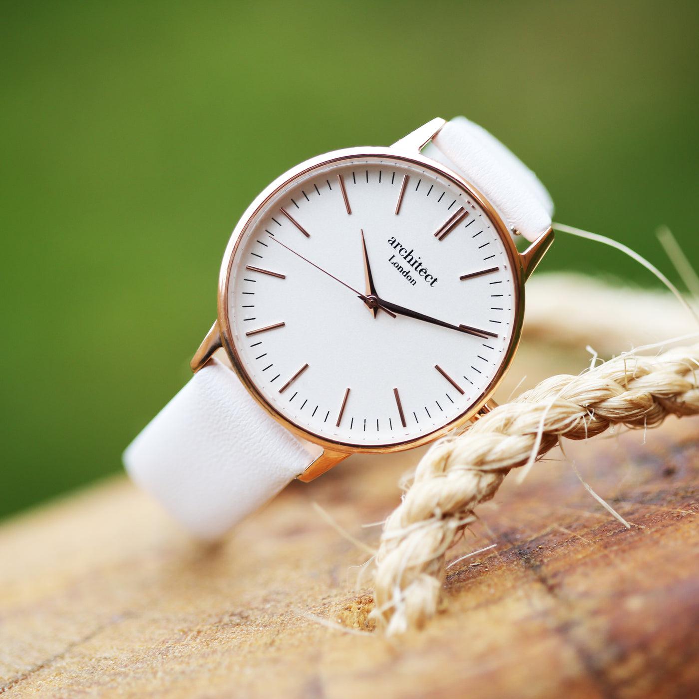 Architēct Blanc - Personalised Ladies Watch - White Strap-NEVANNA