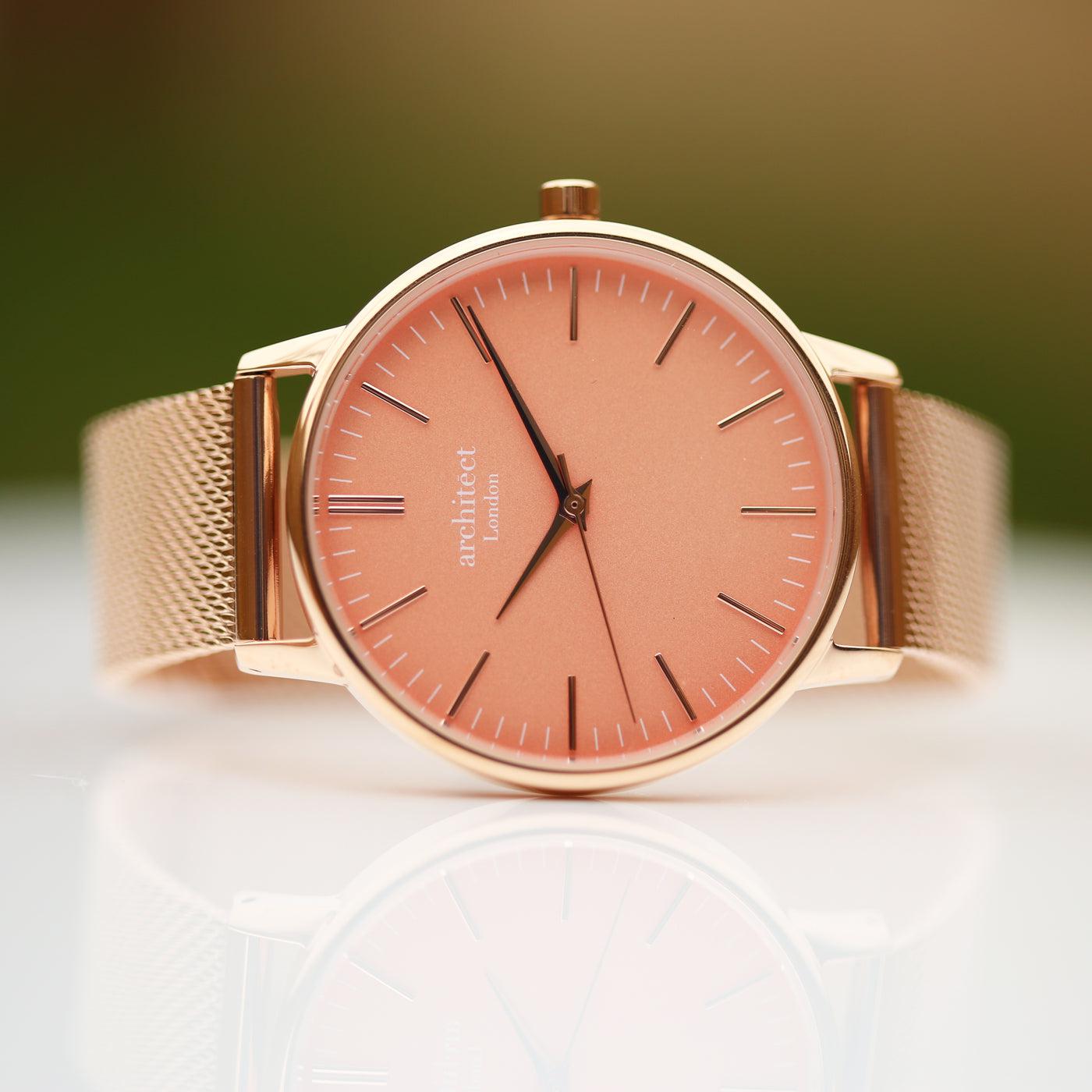 Architēct Coral - Personalised Ladies Watch - Rose Gold-NEVANNA