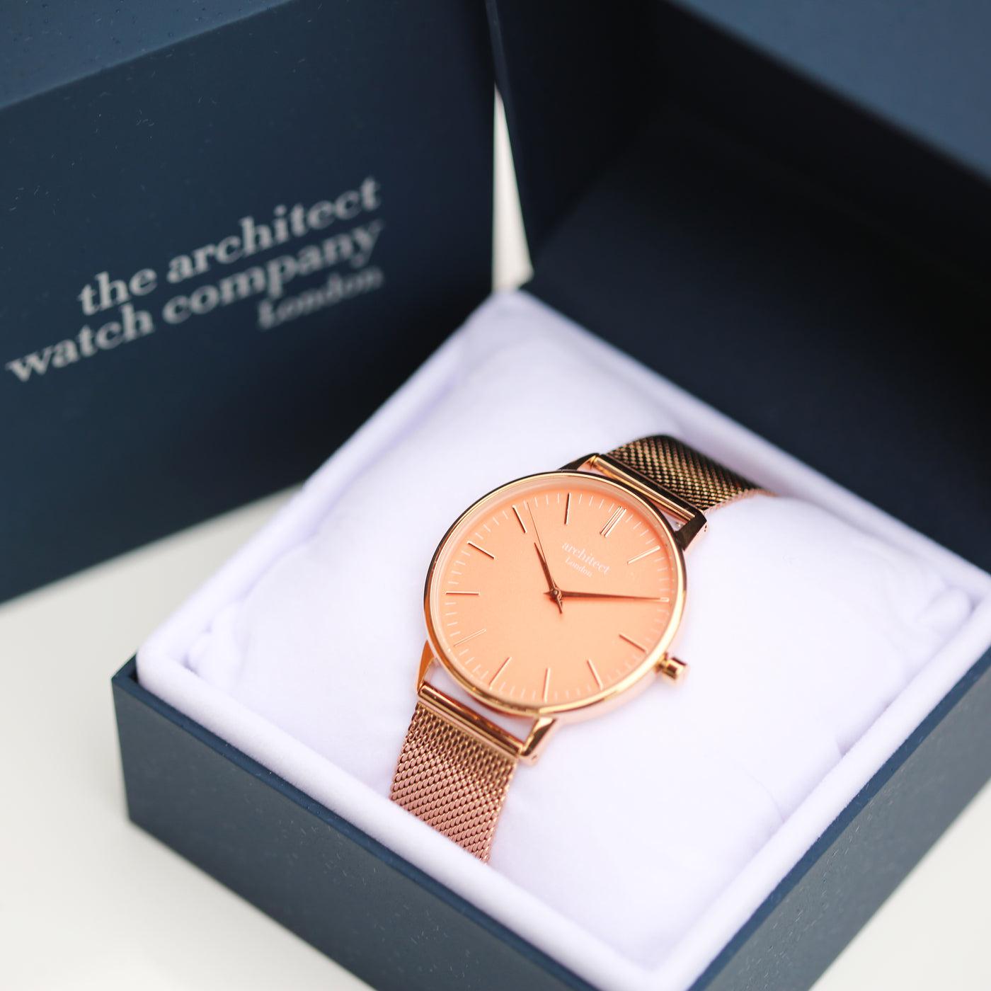 Architēct Coral - Personalised Ladies Watch - Rose Gold-NEVANNA