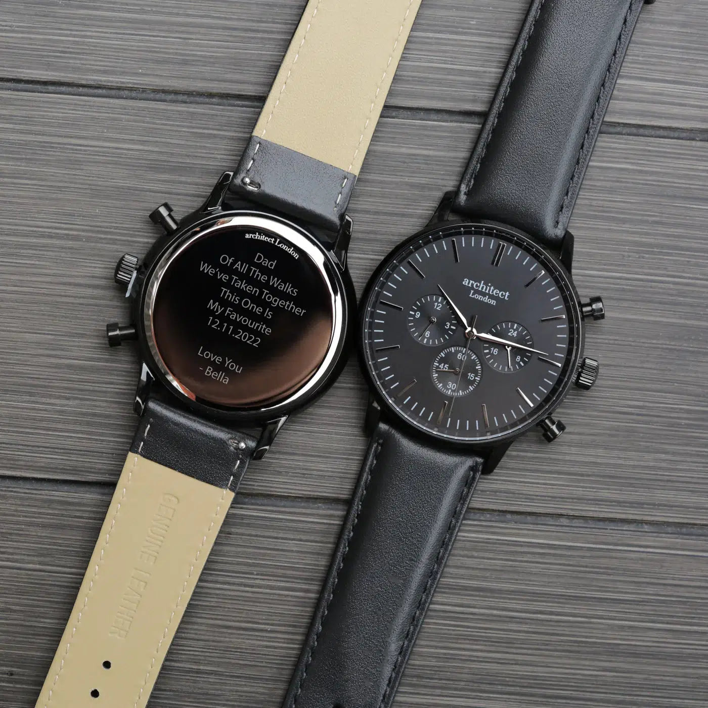 Architect Motivator - Men's Personalised watch with Black Leather Strap-NEVANNA
