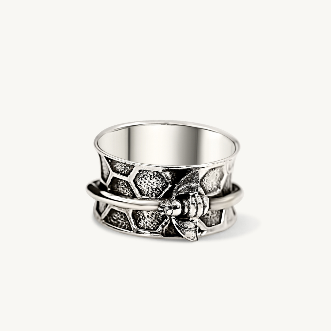 Bee Spinning Band 925 Oxidized Silver Ring-NEVANNA