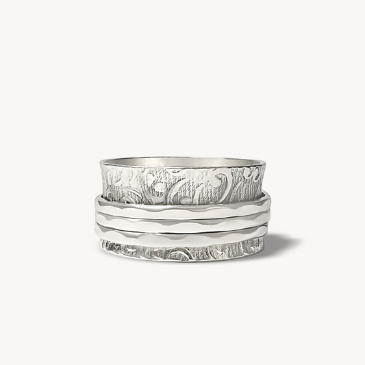 Boho Silver Spinning Worry Ring-Rings-NEVANNA
