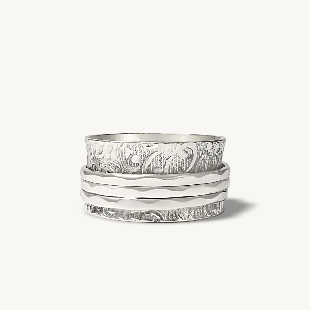 Boho Silver Spinning Worry Ring-Rings-NEVANNA