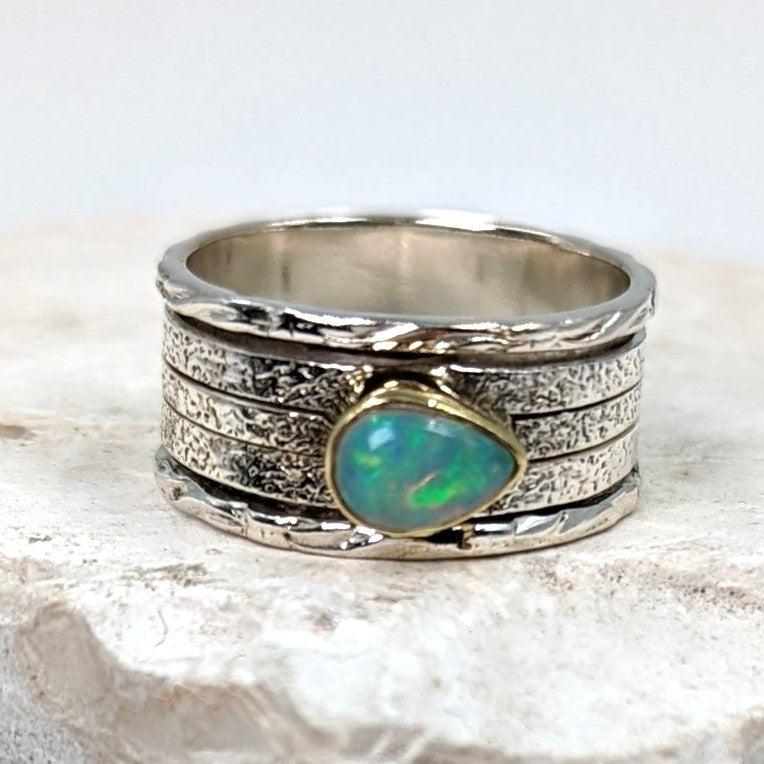 Caia - Ethiopian Opal 925 Spinner Ring With Brass Setting-Rings-NEVANNA
