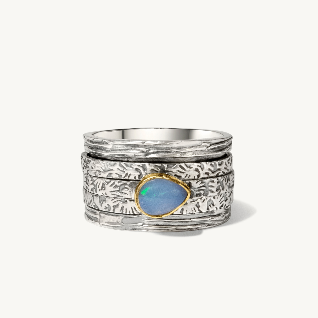 Caia - Ethiopian Opal 925 Spinner Ring With Brass Setting-Rings-NEVANNA