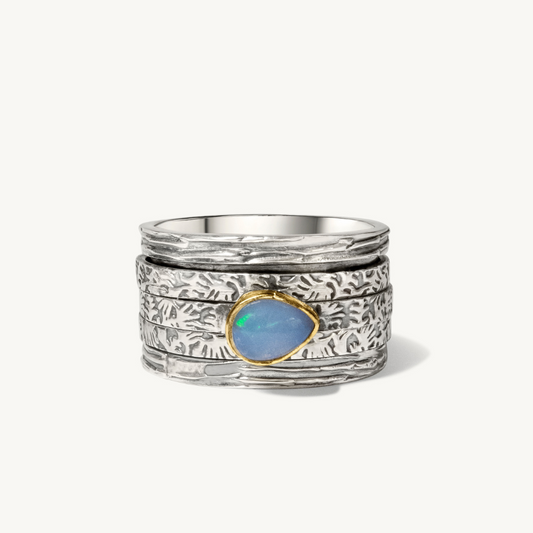 Caia - Ethiopian Opal 925 Spinning Ring With Brass Setting-Rings-NEVANNA