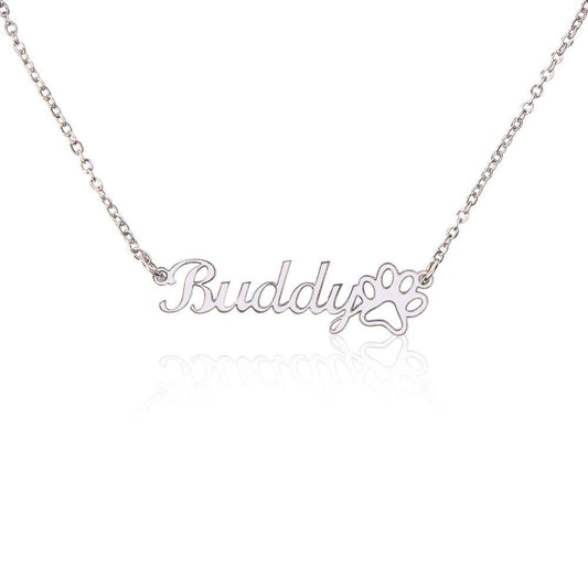 Custom Name Necklace With Paw Print-Jewelry-NEVANNA