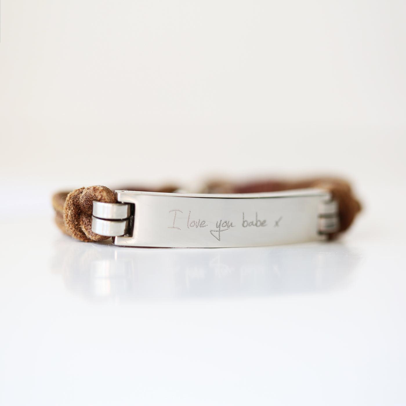 Engraved Handwriting Leather Bracelet-NEVANNA