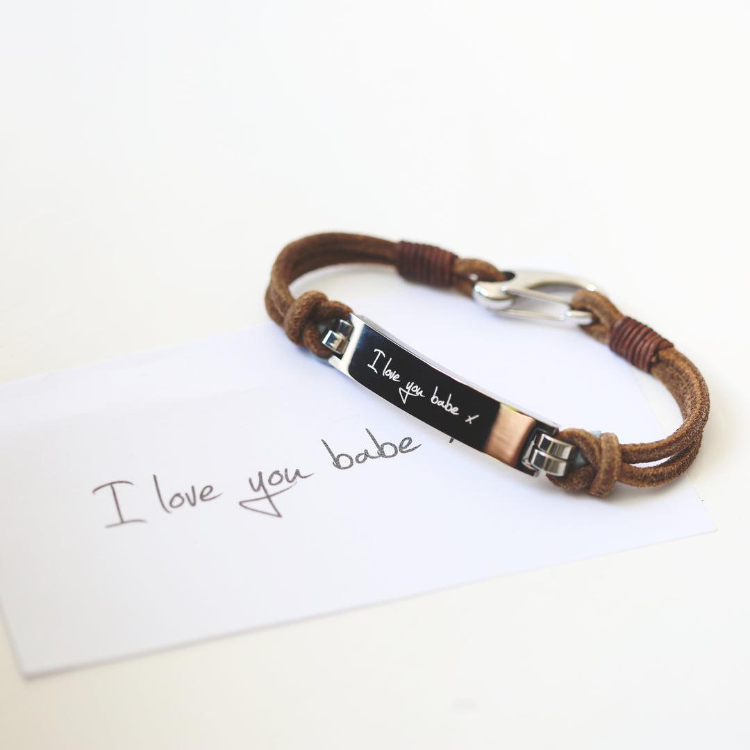 Engraved Handwriting Leather Bracelet-NEVANNA