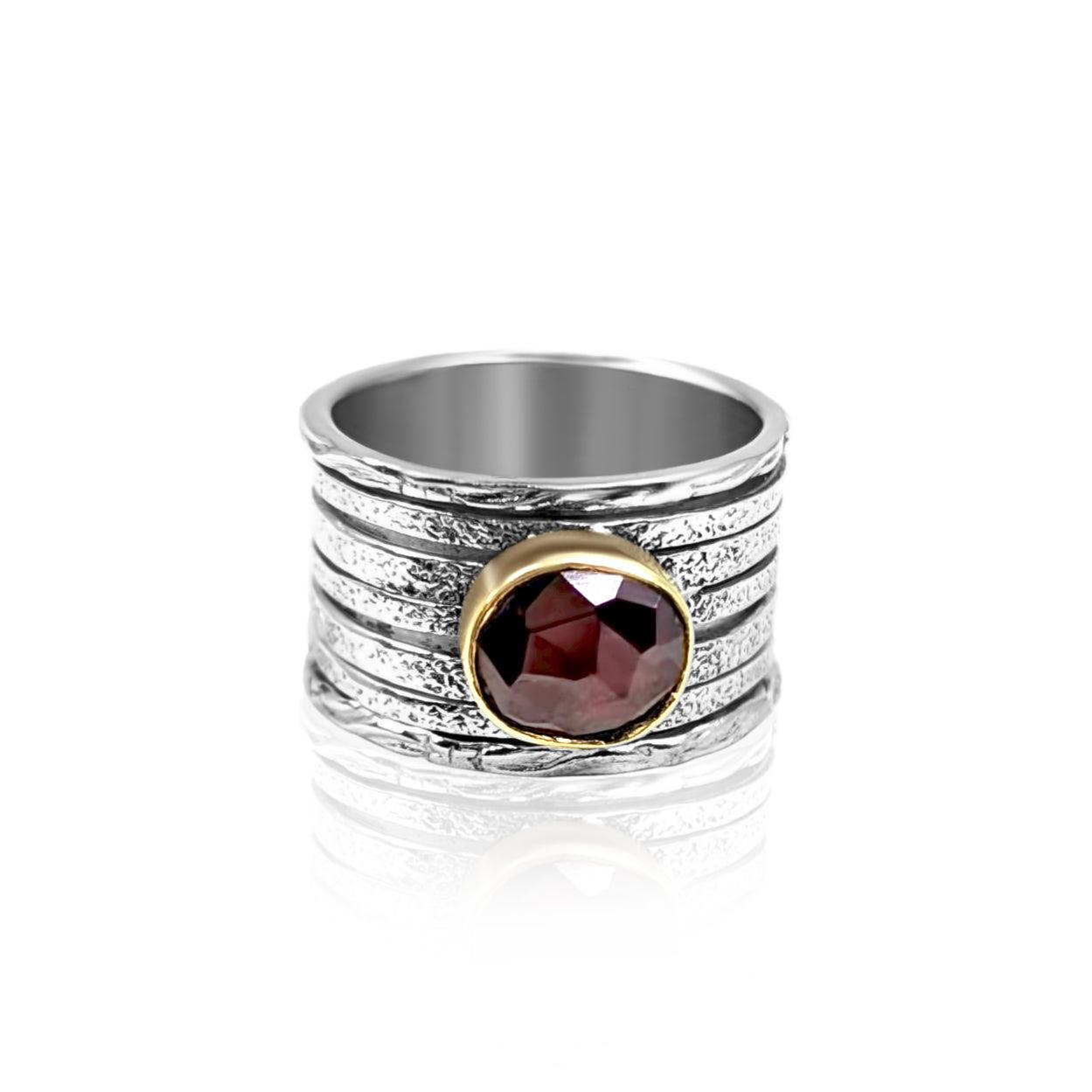 Esme - Garnet and Sterling Silver Spinning Ring-Rings-NEVANNA