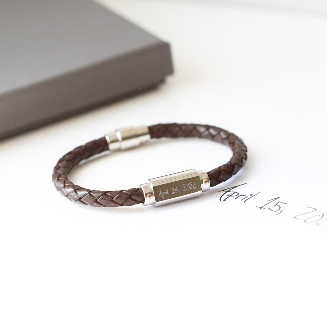 Handwriting Engraved Twisted Leather Bracelet-NEVANNA