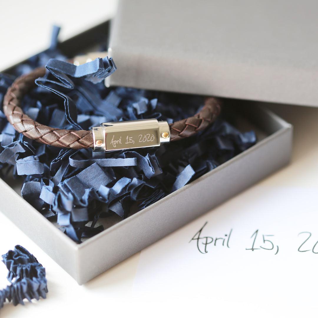 Handwriting Engraved Twisted Leather Bracelet-NEVANNA