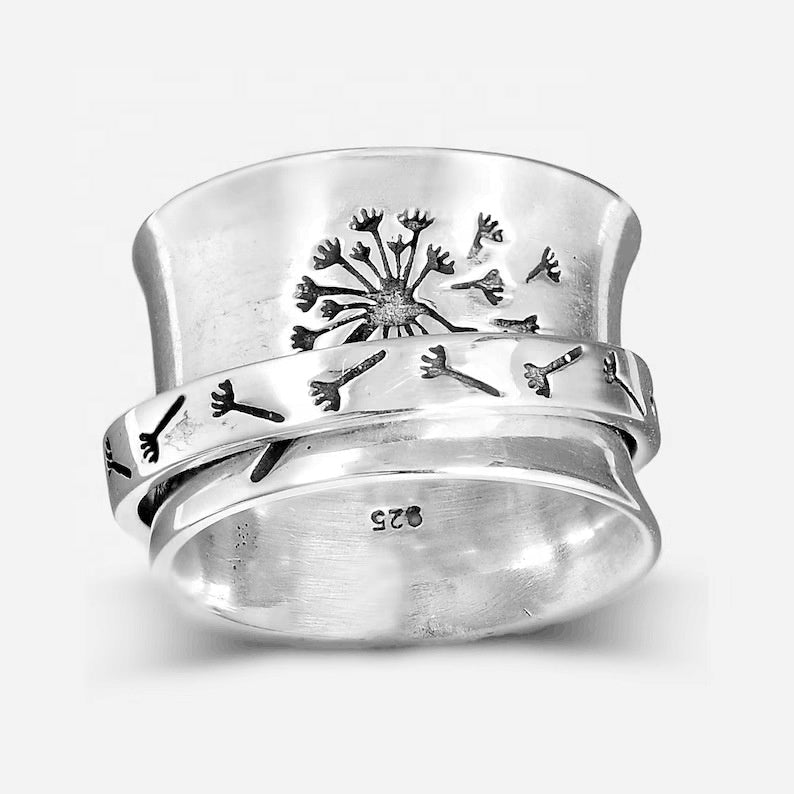 Lena Dandelion Flower Spinner Ring-Rings-NEVANNA