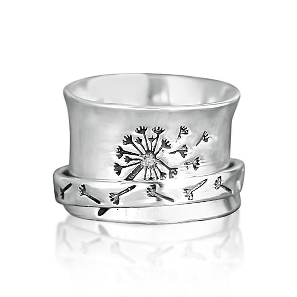 Lena Dandelion Flower Spinner Ring-Rings-NEVANNA