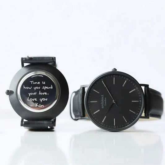 Handwriting Engraving - Men's Minimalist Watch + Jet Black Strap-NEVANNA