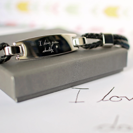 Personalised Handwriting Engraved Woven Leather Bracelet for Men-NEVANNA