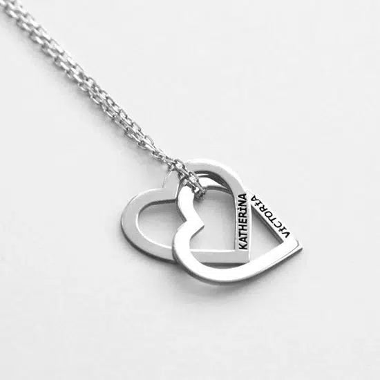 Personalized Double Heart Necklace-Necklaces-NEVANNA