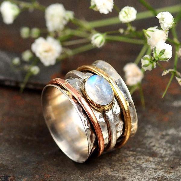 Rainbow Moonstone Spinner Ring-Rings-NEVANNA