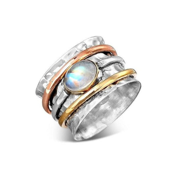 Rainbow Moonstone Spinner Ring-Rings-NEVANNA