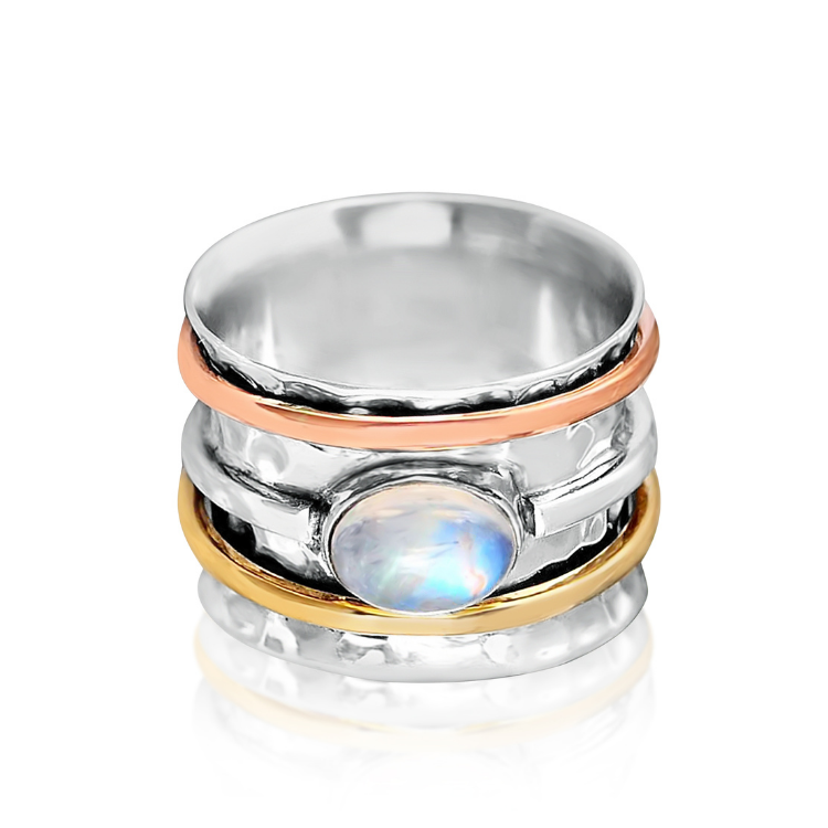 Rainbow Moonstone Spinner Ring-Rings-NEVANNA