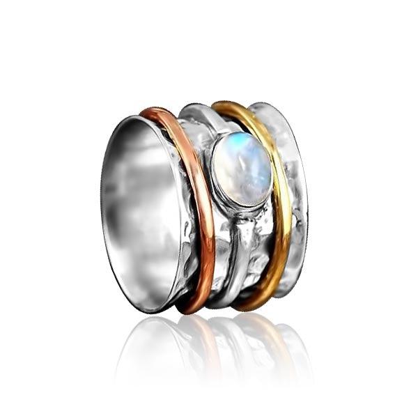 Rainbow Moonstone Spinner Ring-Rings-NEVANNA