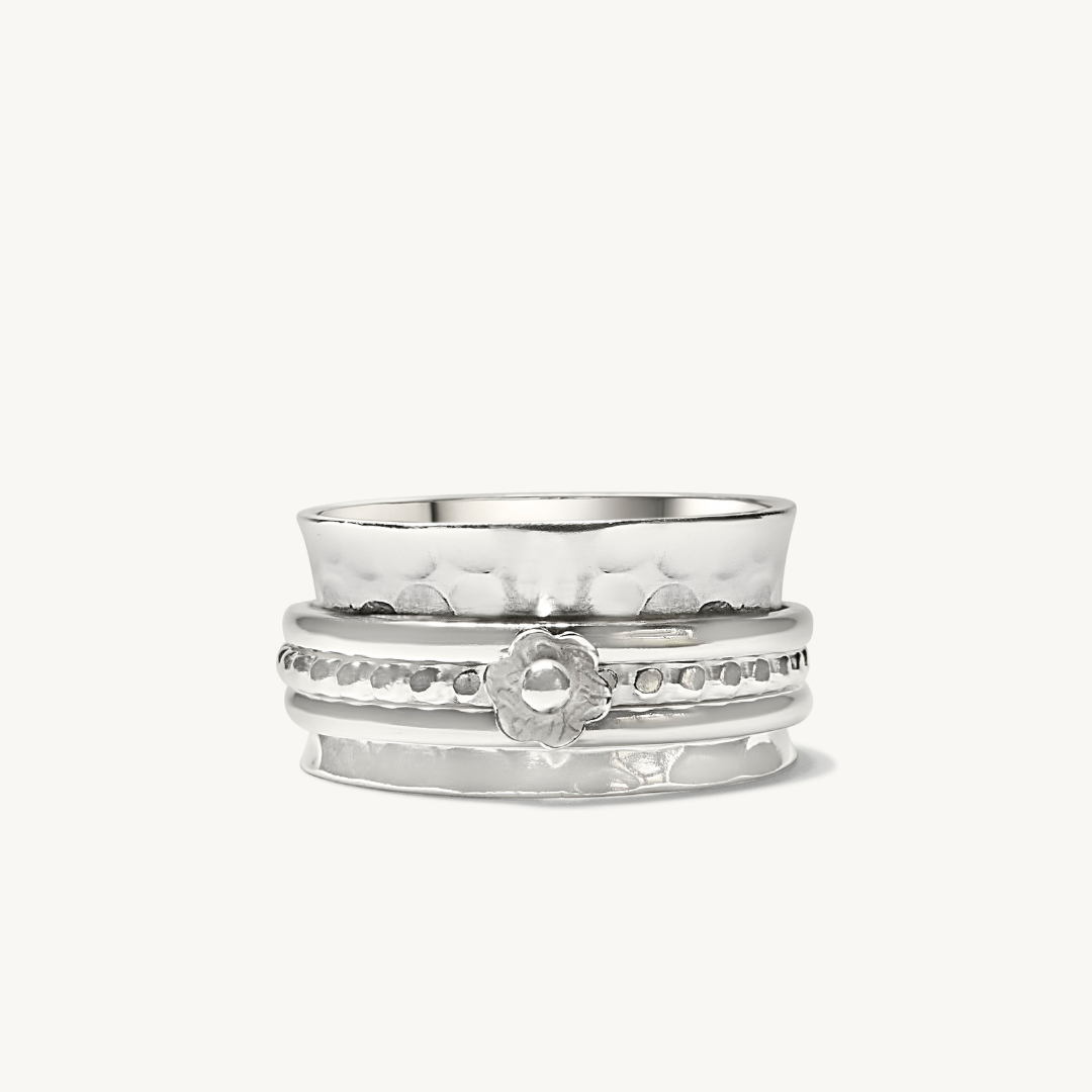 Silver Flower Anxiety Ring-Rings-NEVANNA