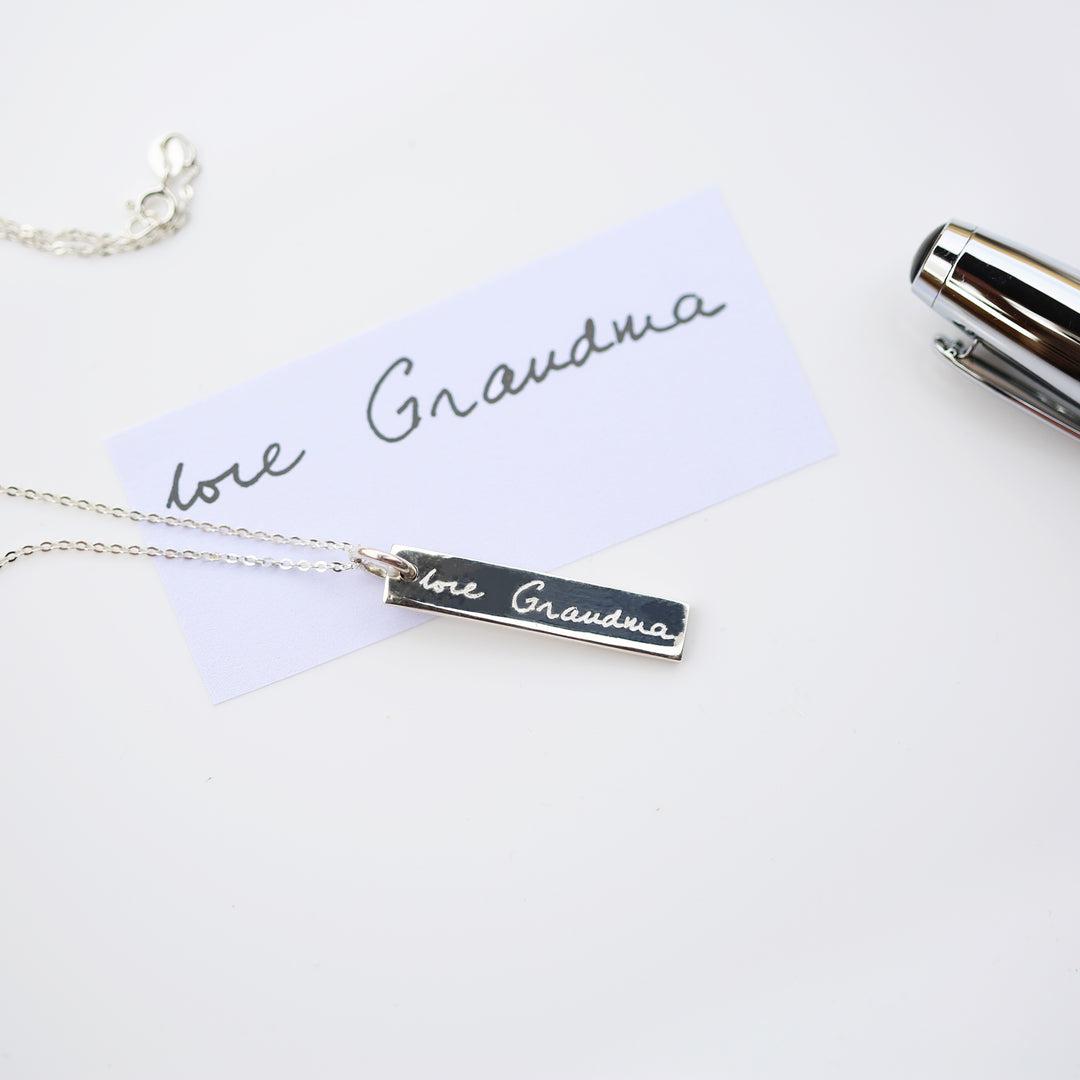 Sterling Silver Personalised Bar Necklace - Actual Handwriting-Engraved necklace for Women-NEVANNA