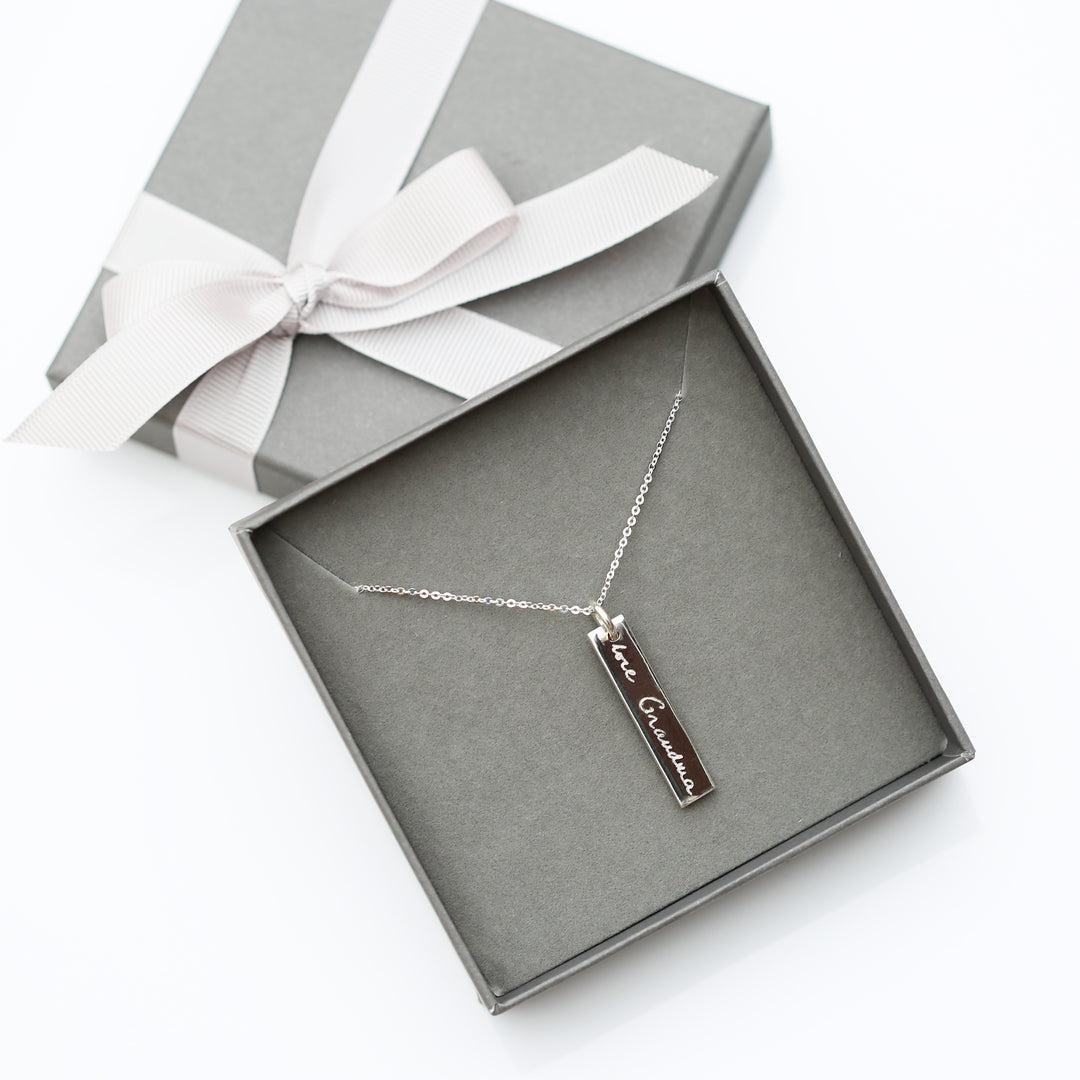 Sterling Silver Personalised Bar Necklace - Actual Handwriting-Engraved necklace for Women-NEVANNA