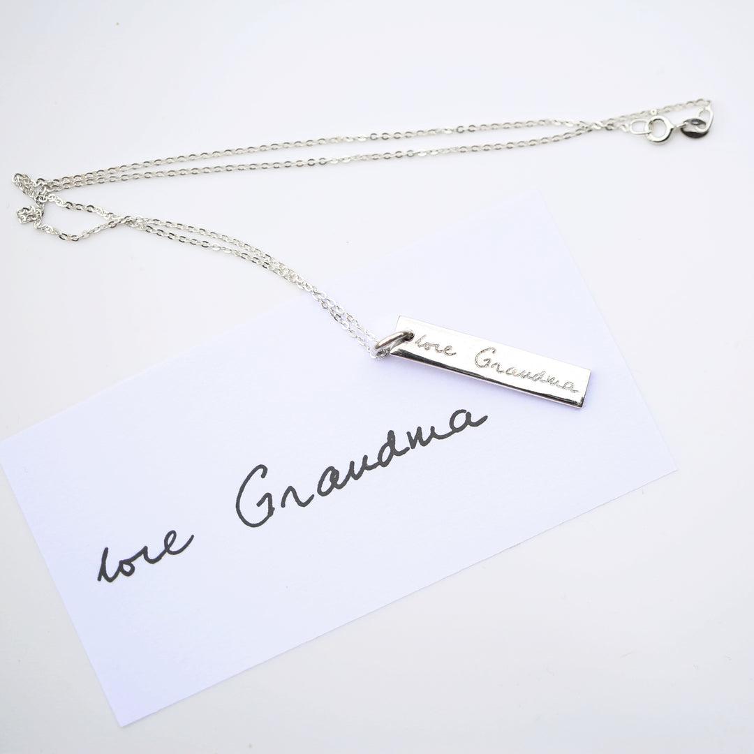 Sterling Silver Personalised Bar Necklace - Actual Handwriting-Engraved necklace for Women-NEVANNA