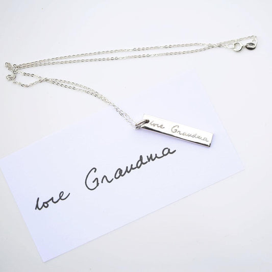 Sterling Silver Personalised Bar Necklace - Actual Handwriting-Engraved necklace for Women-NEVANNA