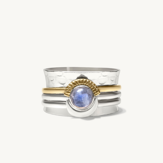 Sun & Moonstone Meditation Spinner Ring-Rings-NEVANNA